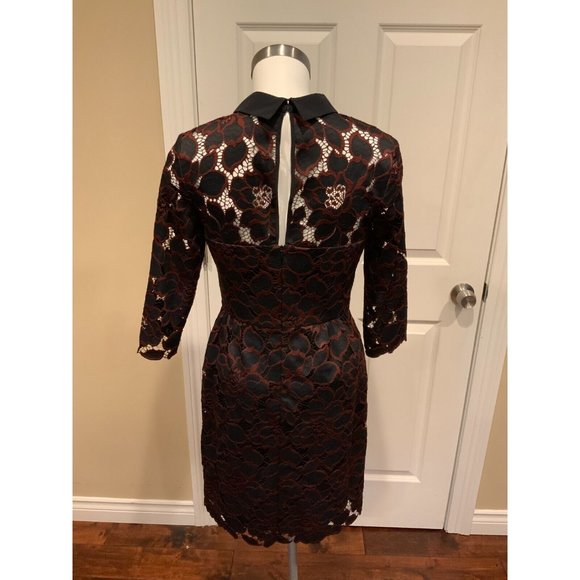 Trina Turk Black & Maroon Floral Lace Dress w/ Peter Pan Collar, Size 2 NWT! - Picture 6 of 8